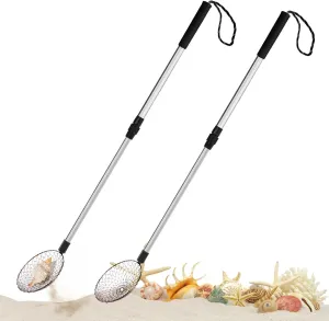 Sifting Shovels Scooper with Adjustable Handle for Picking Up Shells, Litter 2 improvise material Pack Beach Scoop Shovel and Sifter Tool, Multifunctional Shell 