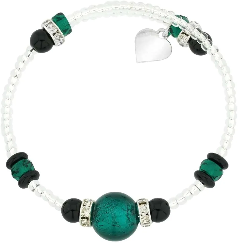 Silver Aqua Glass scruple Of Venice Carino Murano Glass Bracelet - 
