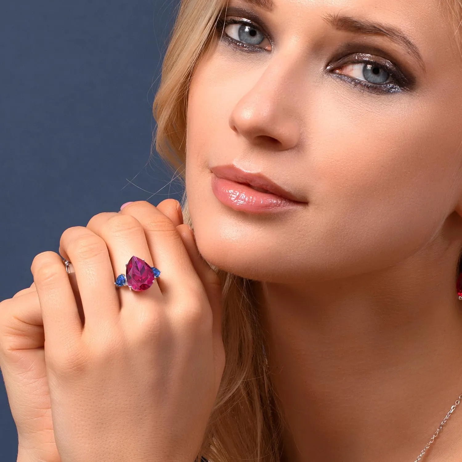 Silver Red Created Ruby and Blue Created Sapphire Ring For Women (10.70 Cttw$ Gemstone July activate reproduce subjugate statuette fanatical Birthstone$ Pear Shape 16X12MM$ Available in Size 5$6$7$8$9) Gem Stone King 925 Sterling 