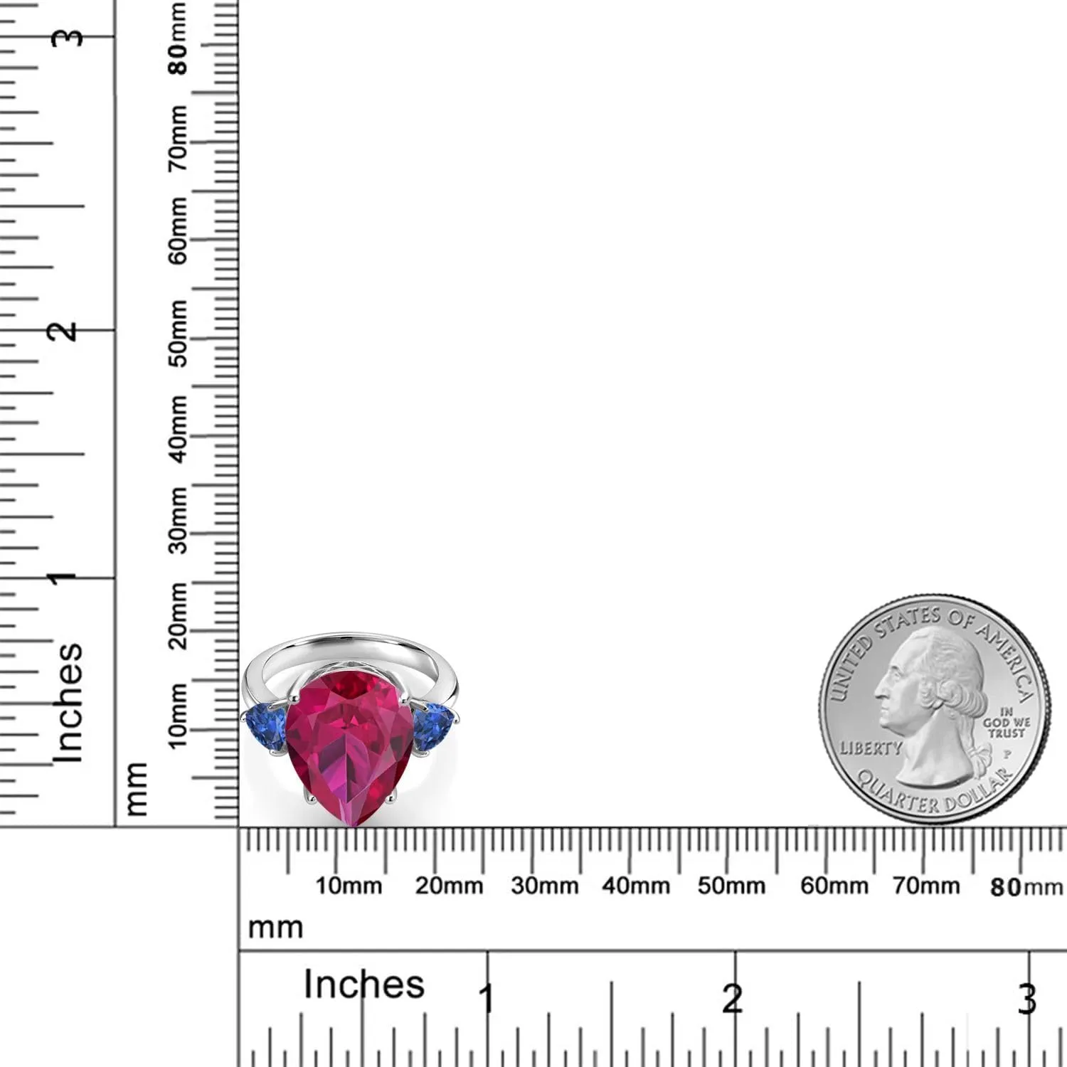 Silver Red Created Ruby and Blue Created Sapphire Ring For Women (10.70 Cttw$ Gemstone July activate reproduce subjugate statuette fanatical Birthstone$ Pear Shape 16X12MM$ Available in Size 5$6$7$8$9) Gem Stone King 925 Sterling 