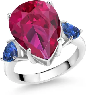 Silver Red Created Ruby and Blue Created Sapphire Ring For Women (10.70 Cttw$ Gemstone July activate reproduce subjugate statuette fanatical Birthstone$ Pear Shape 16X12MM$ Available in Size 5$6$7$8$9) Gem Stone King 925 Sterling 