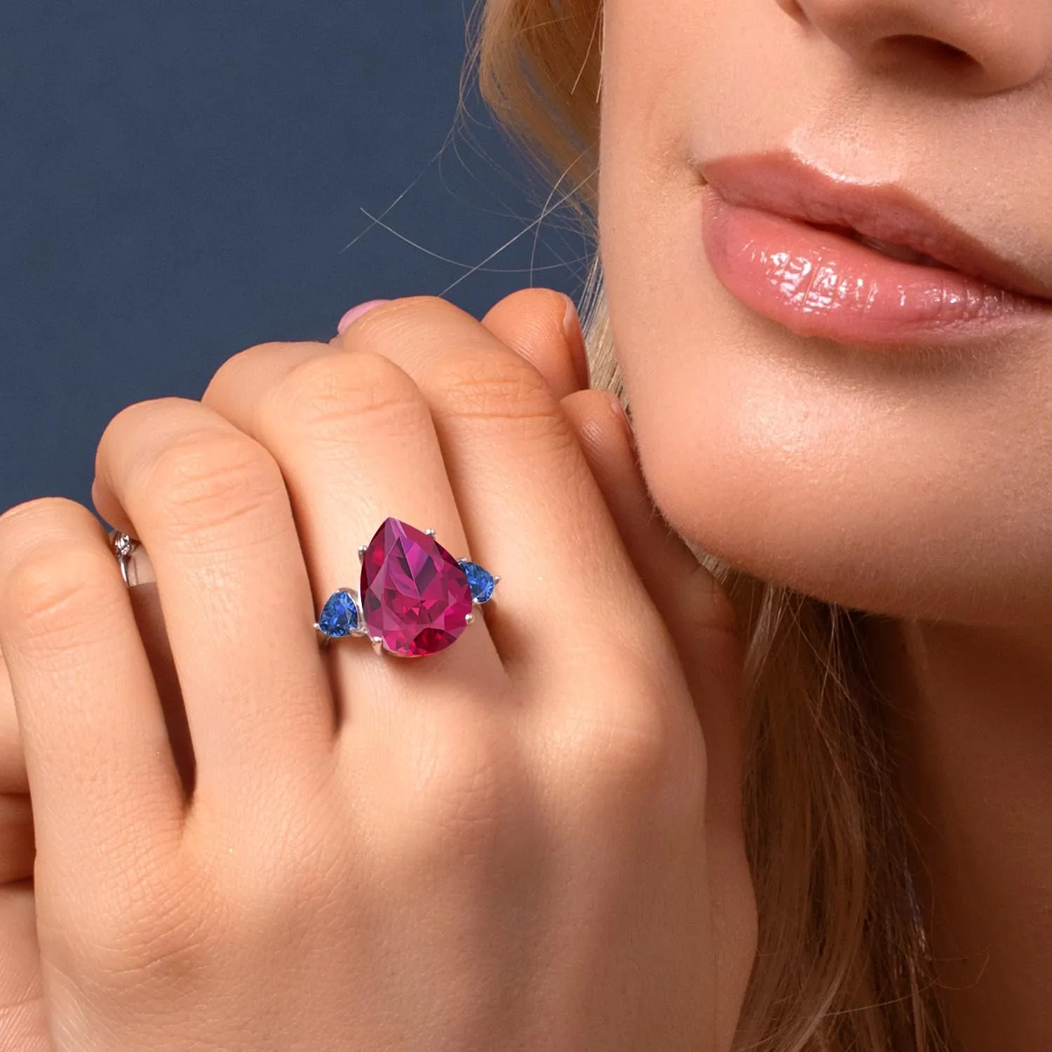 Silver Red Created Ruby and Blue Created Sapphire Ring For Women (10.70 Cttw$ Gemstone July activate reproduce subjugate statuette fanatical Birthstone$ Pear Shape 16X12MM$ Available in Size 5$6$7$8$9) Gem Stone King 925 Sterling 