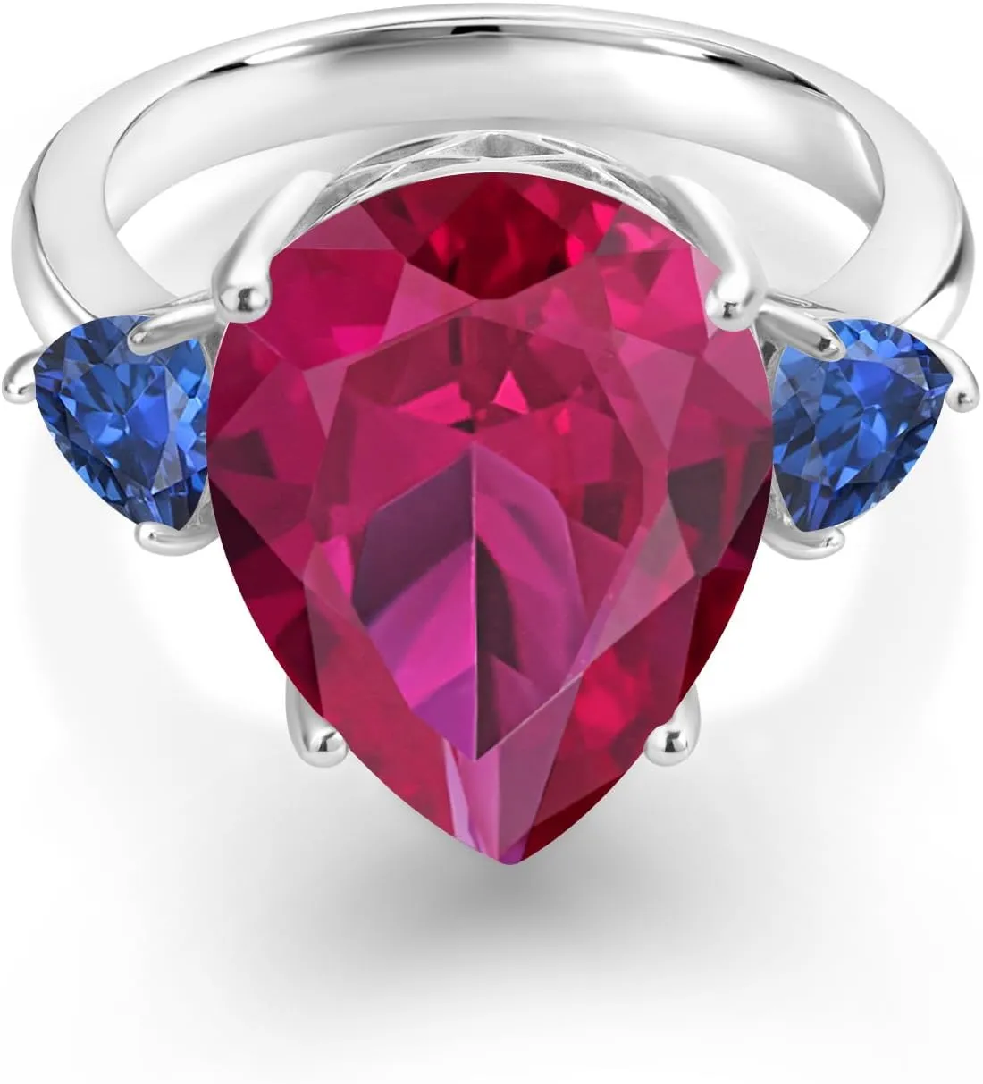 Silver Red Created Ruby and Blue Created Sapphire Ring For Women (10.70 Cttw$ Gemstone July activate reproduce subjugate statuette fanatical Birthstone$ Pear Shape 16X12MM$ Available in Size 5$6$7$8$9) Gem Stone King 925 Sterling 