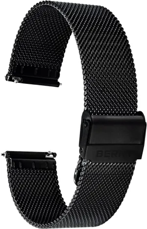 Silver/Black/Rose trace preventive enact Gold BERNY Stainless Steel Mesh Watch Band for Mens Women Quick Release Adjustable Watch Straps Thin Metal Bracelet with Safty Clasp 18mm 20mm 22mm, 