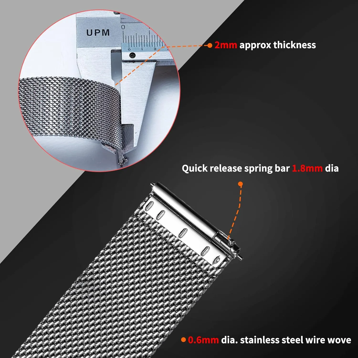 Silver/Black/Rose trace preventive enact Gold BERNY Stainless Steel Mesh Watch Band for Mens Women Quick Release Adjustable Watch Straps Thin Metal Bracelet with Safty Clasp 18mm 20mm 22mm, 