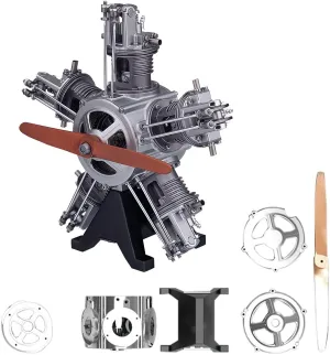 Simulation Electric Metal Machinery Model, Fully Mechanical Engine Model Physics Kit for Adults Five-Cylinder Radial station Engine Kits That Runs, 1/6 Aircraft Engine 