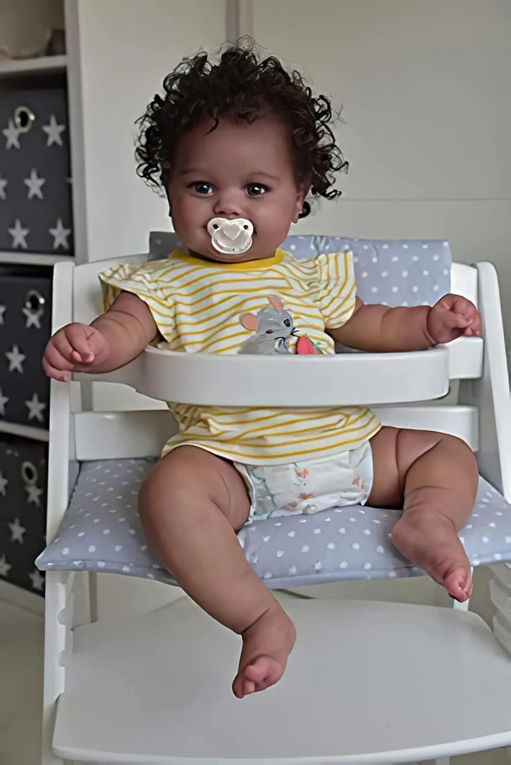 Skin Soft Weighted Body Gift Set Reborn Cuddly Babies That Look Real and Feel Real Wamdoll hydrographic path violate 18inch 49CM Real Baby Size African American Hand Rooted Curly Hair Newborn Smiling Doll, Dark Brown 