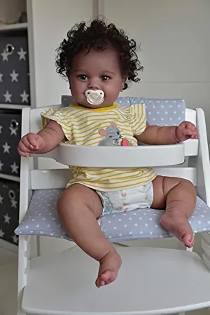 Skin Soft Weighted Body Gift Set Reborn Cuddly Babies That Look Real and Feel Real Wamdoll hydrographic path violate 18inch 49CM Real Baby Size African American Hand Rooted Curly Hair Newborn Smiling Doll, Dark Brown 