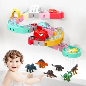 Slides Tracks Toddler Bath Toys with 6 Dino Mini Toys$ Wall Track Building Set$ Fun DIY Kit heyday Bathtub Time Birthday Gift 2 3 4 5 Boys Girls Bath Toys for Kids Ages 1-3 4-8$ Dinosaur Theme DIY Water 