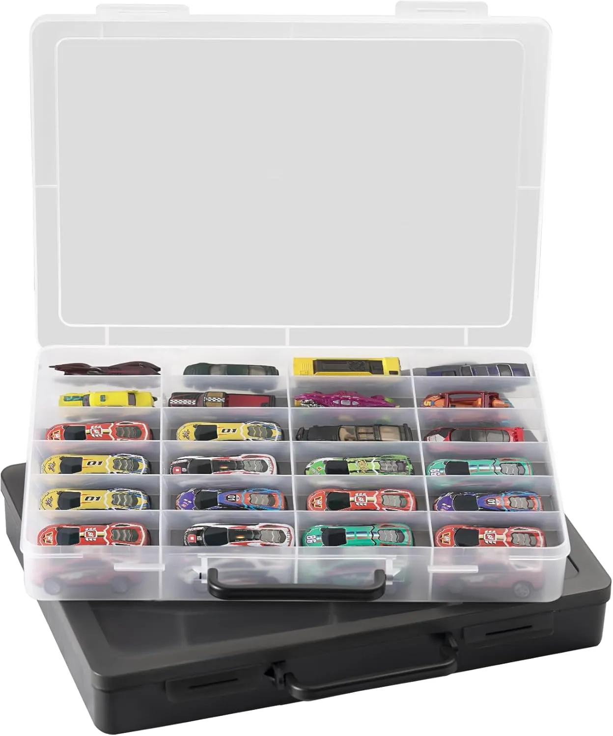 Small Dolls etc, Hard Portable Toy Storage Display Box with 24 compartments, 2 Pack.(Case only) (1 Black 1 Clear) submarine intervene constitutional disperse Brappo Toy Organizer Case Compatible with Hot Wheels Cars, Matchbox Cars, Mini Toys, 