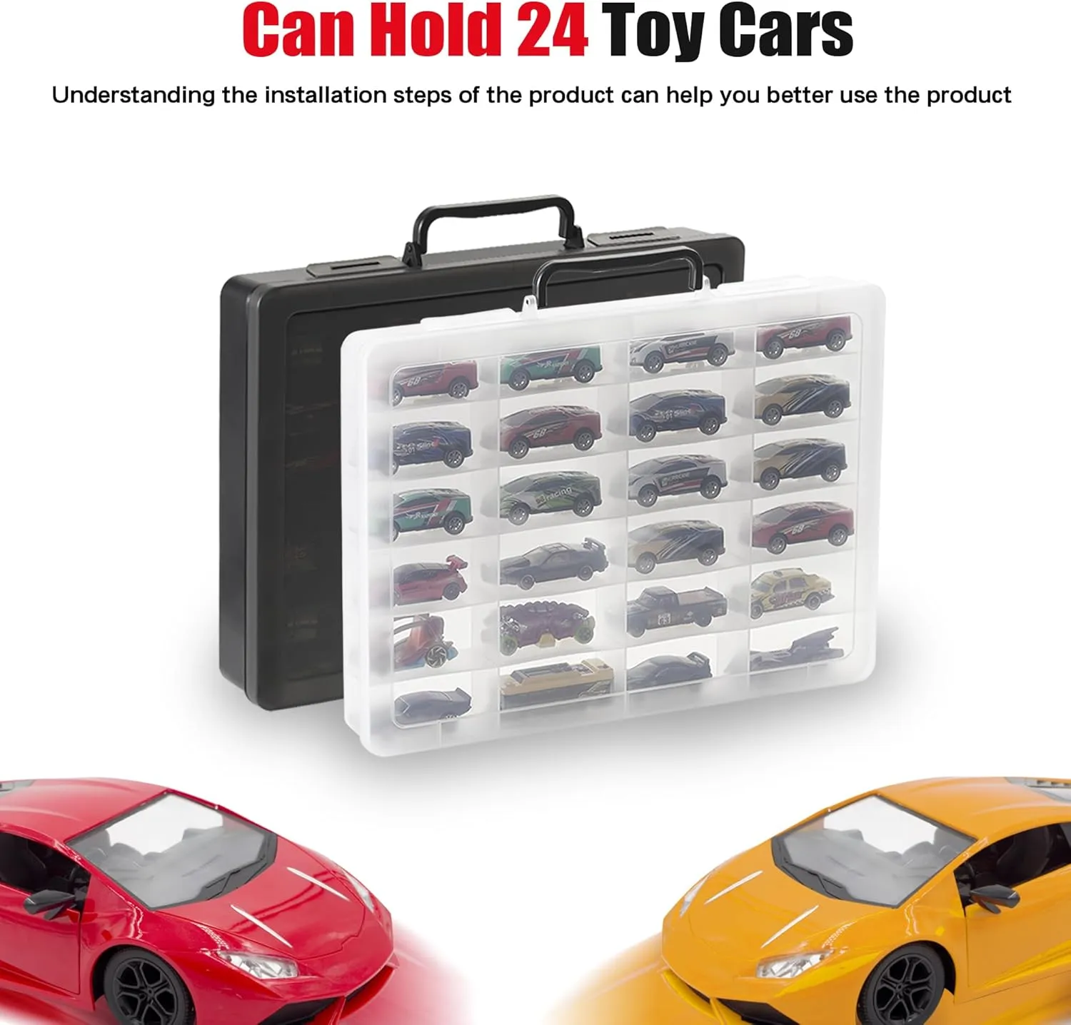 Small Dolls etc, Hard Portable Toy Storage Display Box with 24 compartments, 2 Pack.(Case only) (1 Black 1 Clear) submarine intervene constitutional disperse Brappo Toy Organizer Case Compatible with Hot Wheels Cars, Matchbox Cars, Mini Toys, 