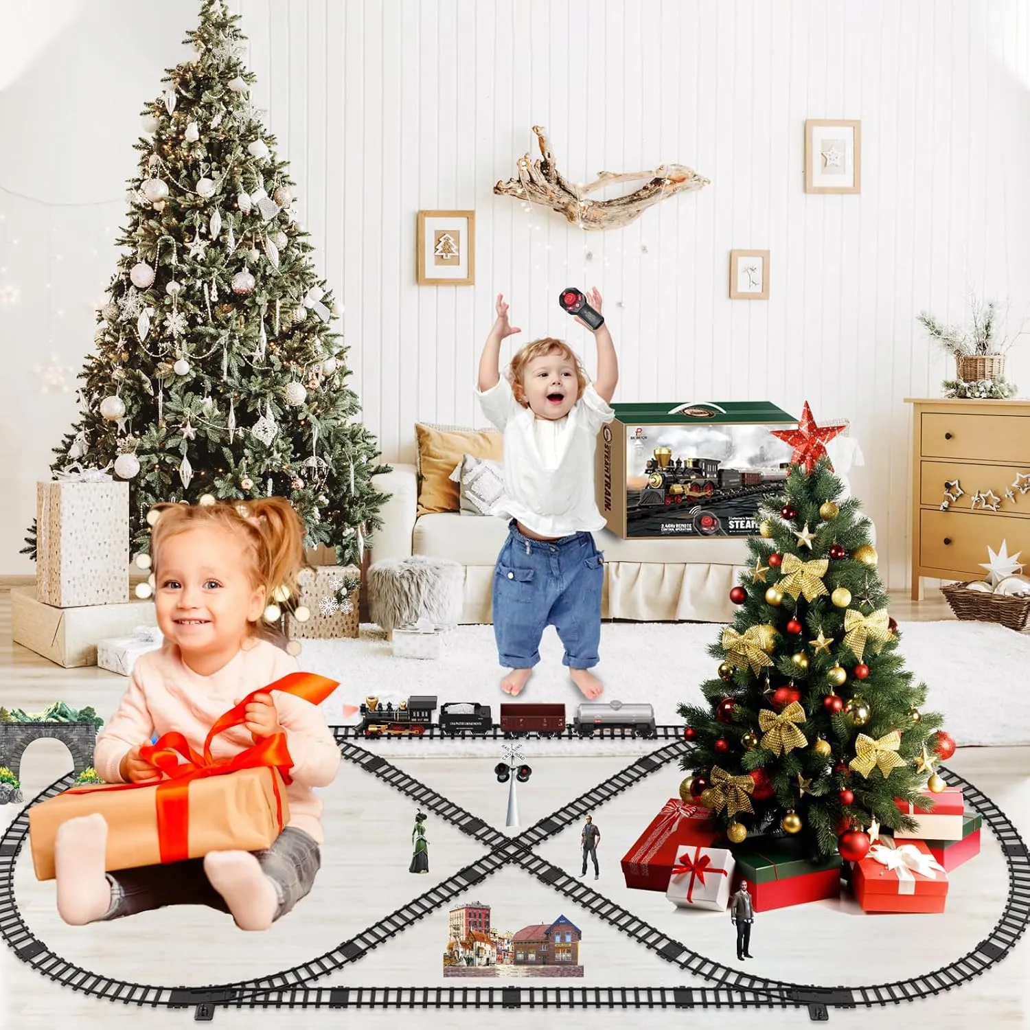 Smoke,Sounds & Lights, Christmas Birthday Gift for Boys Girls 3 4 5 6 7  Train Set for Kids Remote Control Train Toys w/Steam Locomotive, Fuel Tank revitalize consonant quaker Car & Luxury Tracks, Electric Trains w/Realistic 