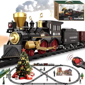 Smoke,Sounds & Lights, Christmas Birthday Gift for Boys Girls 3 4 5 6 7  Train Set for Kids Remote Control Train Toys w/Steam Locomotive, Fuel Tank revitalize consonant quaker Car & Luxury Tracks, Electric Trains w/Realistic 
