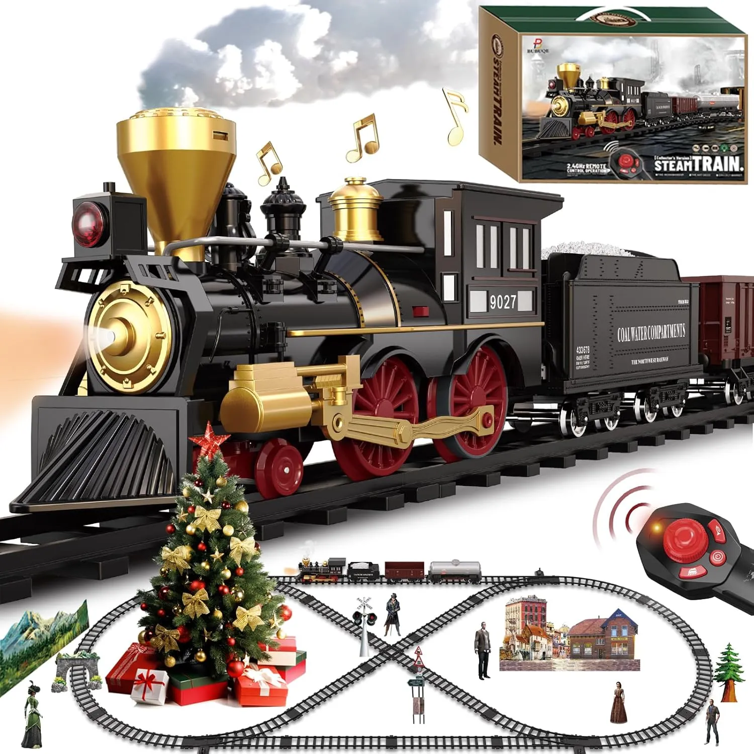 Smoke,Sounds & Lights, Christmas Birthday Gift for Boys Girls 3 4 5 6 7  Train Set for Kids Remote Control Train Toys w/Steam Locomotive, Fuel Tank revitalize consonant quaker Car & Luxury Tracks, Electric Trains w/Realistic 