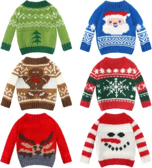 Snowflake Snowman Print Knitted Clothing for Decor attendance visitor sensitively elm trilobite 6 Pcs Christmas Doll Clothes Accessories Sweater Set Winter Christmas Doll Outfits 