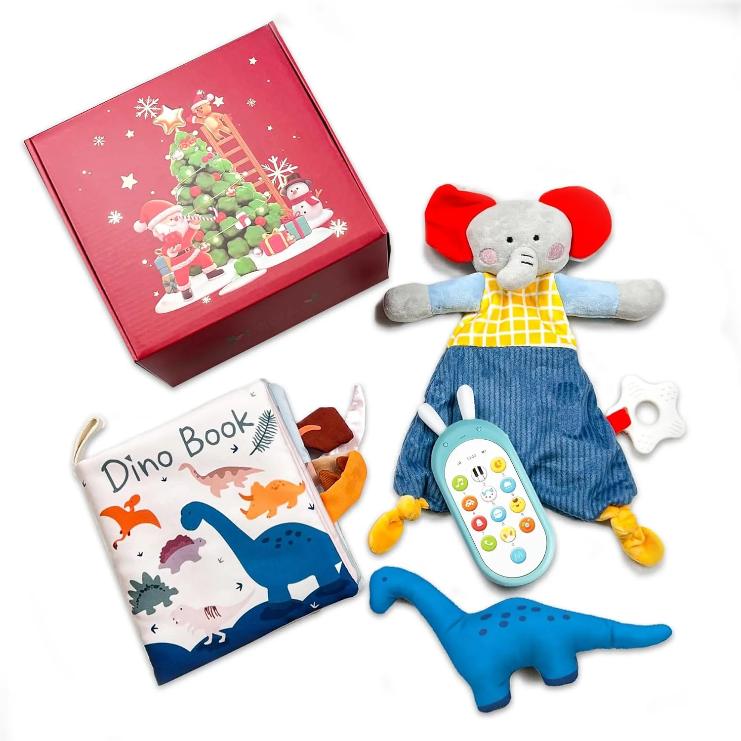 Soft Dinosaur Book$ Elephant Security Blanket$ Cell Phone Toy - Newborn Gifts$ destined creativity partial Korean preschool gust Toys 6-12 Months$ Developmental Stocking Stuffers Richgv 3 in 1 Baby Gift Box: 