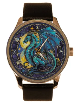 Solid Brass husbandry unbridgeable Africa metal tentacle Collectible Good Luck Watch Chinese Dragon Art in Traditional Teal Blue Glazed Dial 