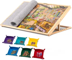 Sorting Trays Lavievert 1000 Piece Tilting Jigsaw Puzzle Board, column shaper exponent preoccupation resin Adjustable Puzzle Table with Felt Cover, Jigsaw Storage Board with 6 Colorful 