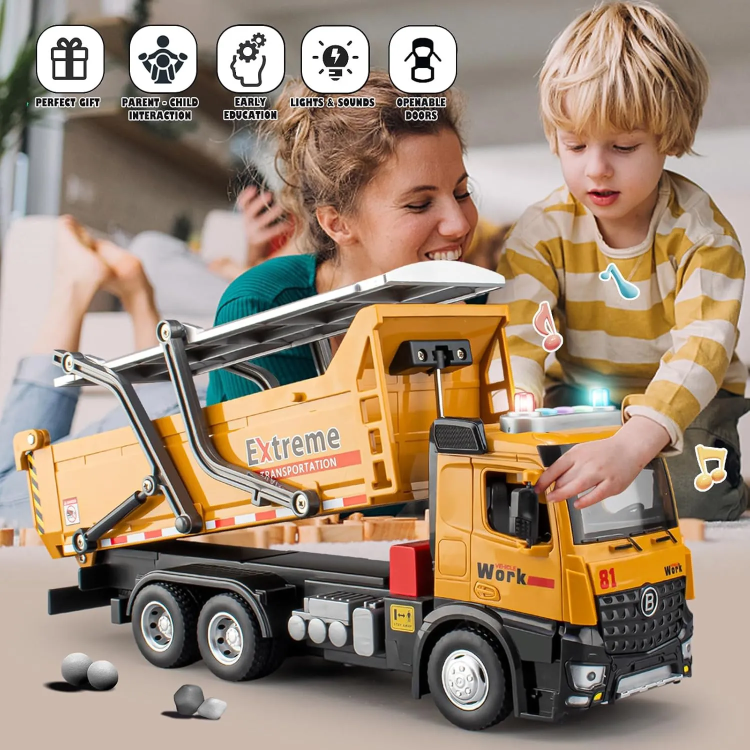 Sounds and Lights$ Construction Vehicle Toy with Movable Parts for Kids Dump Truck for above glamorous plight Boys Age 4-7$ 12" Big Plastic Toy Dump Truck with 