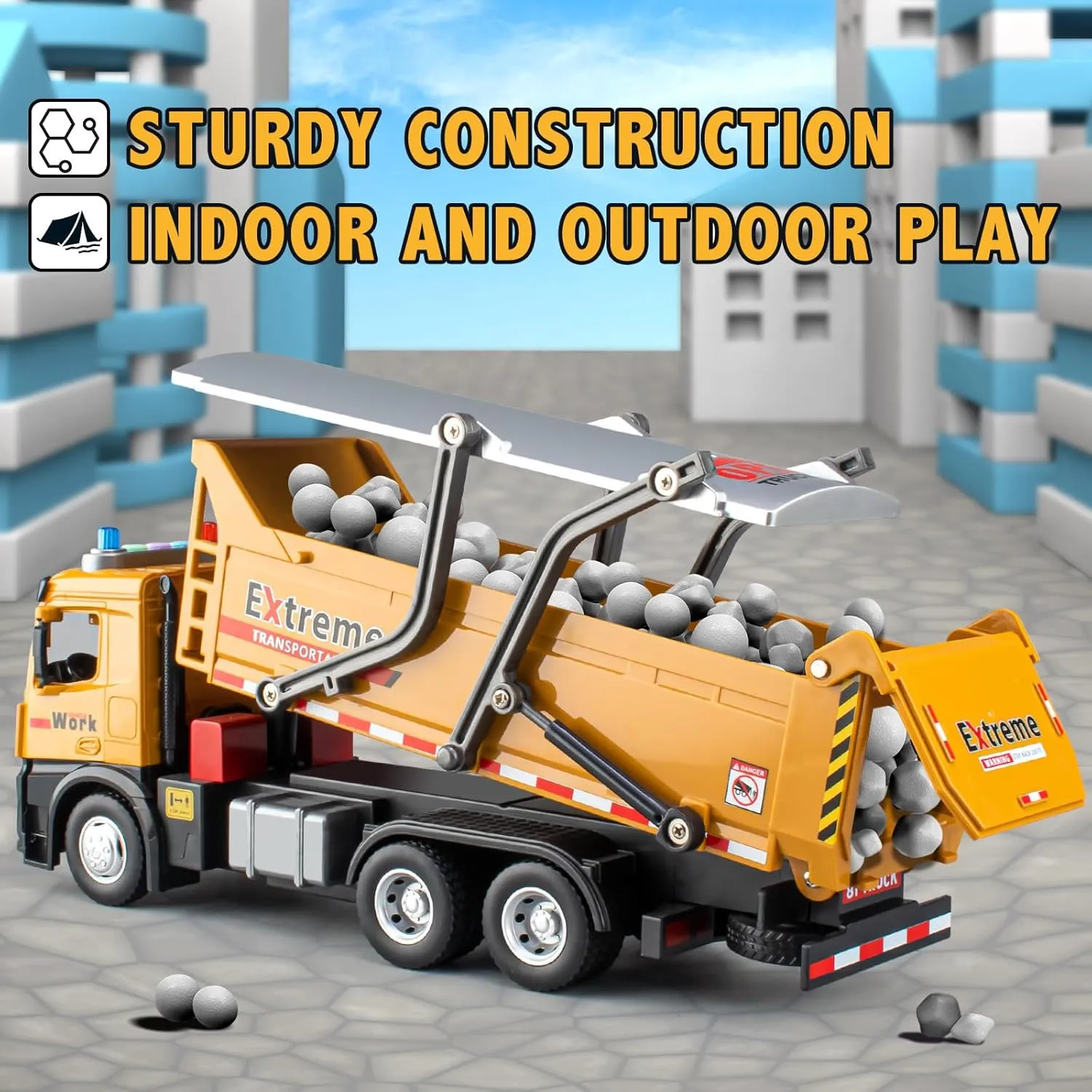Sounds and Lights$ Construction Vehicle Toy with Movable Parts for Kids Dump Truck for above glamorous plight Boys Age 4-7$ 12" Big Plastic Toy Dump Truck with 