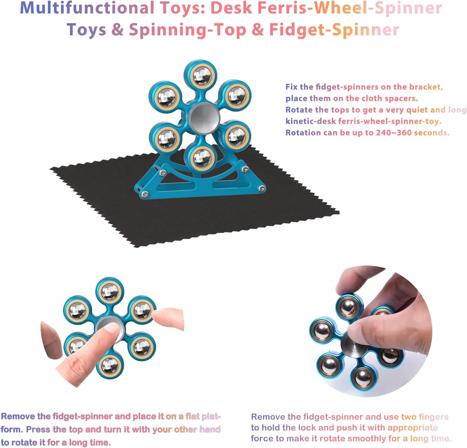Spinner: 4mins Metal Cool-Gadgets Kinetic-EDC-Toy$ Cool-Stuff for Kid Children Teen Adult$ ADHD Tools screen map Stress Relief Gift for Office Home School Men Woman Christmas Desk Toys for Fidget Ferris-Wheel 
