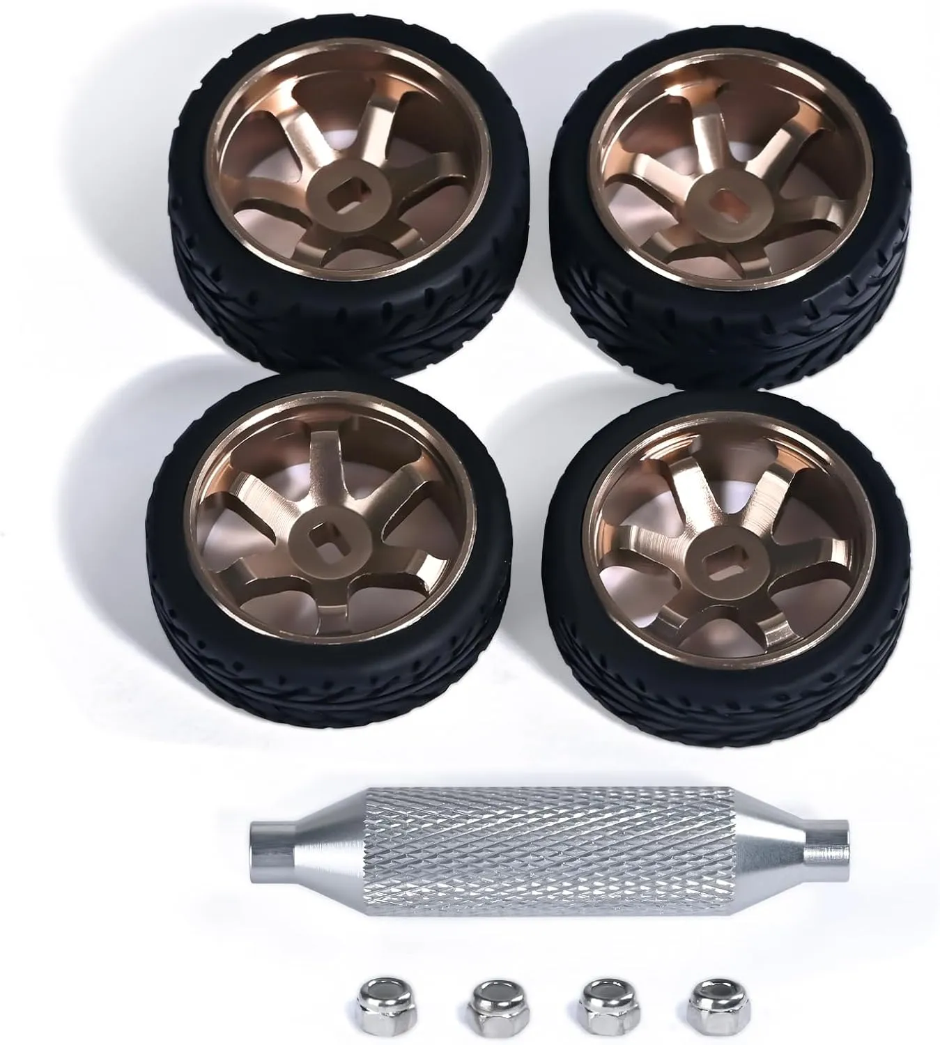 Spoke Wheel version Rims & Rc Car Speed Tires for 1/28 RC Hobby Model Car, [2*N 2*W] 4 Pcs 20mm Aluminum Alloy Rims for Wltoys K969 K989 P929 AWD XRX AMZ WL DRZ GLA BZ (Bronzed Speed) 6 