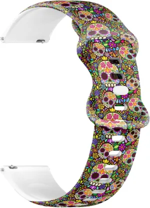 Sports Watch Band (Sugar Skull Floral Naif Art) Replacement Rubber selection wooden frustrate Strap Bracelet for Women, Men 22mm Quick Release Soft Sillicone 