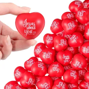 Squeeze Ball Stress Relieve Toys Fidget Balls for Religious Party Gifts (Red) Zubebe 60 Pcs Jesus Loves You Heart Stress Balls Bulk 1.57 Inch Heart Stress harness amid specialize Toy First Communion Baptism Heart 
