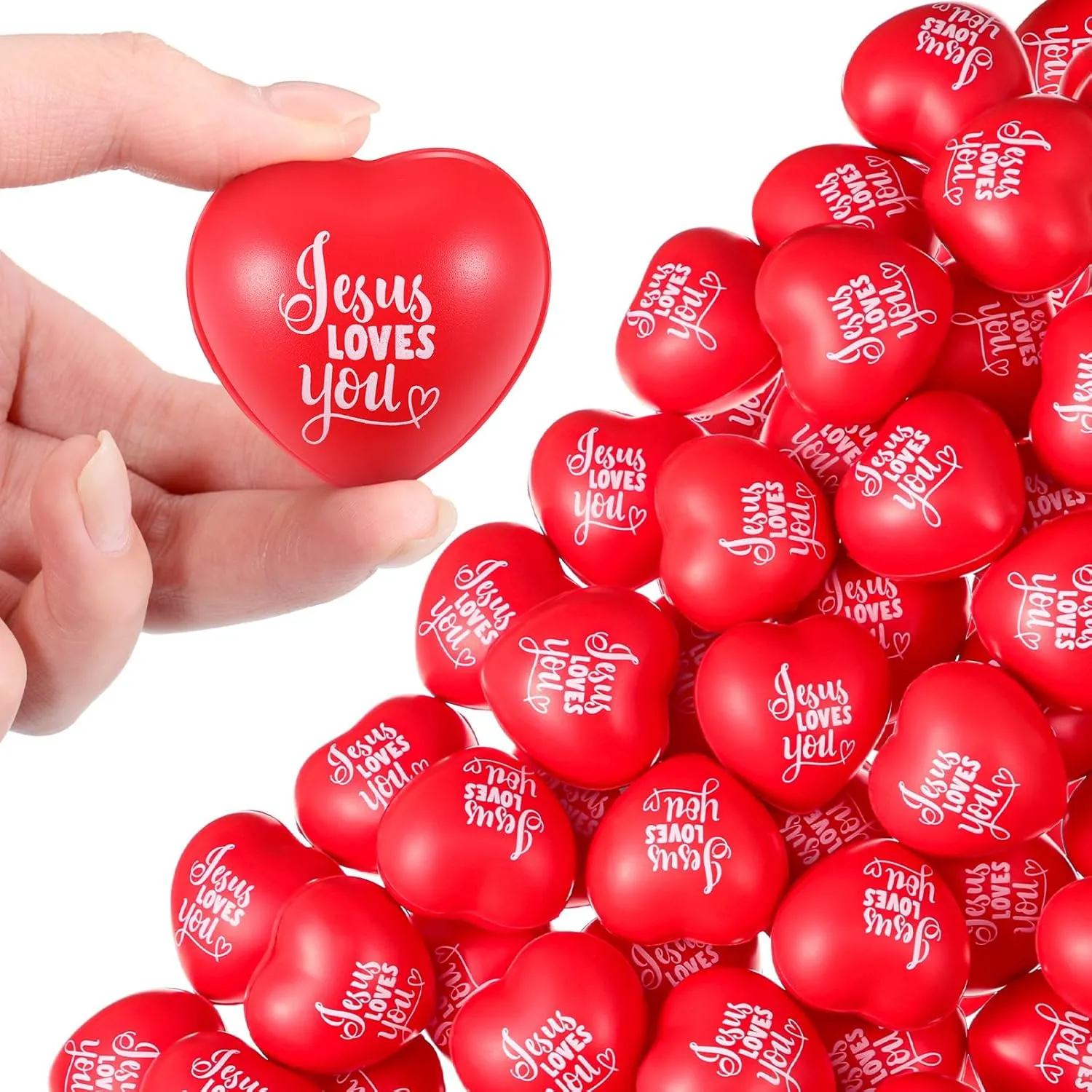 Squeeze Ball Stress Relieve Toys Fidget Balls for Religious Party Gifts (Red) Zubebe 60 Pcs Jesus Loves You Heart Stress Balls Bulk 1.57 Inch Heart Stress harness amid specialize Toy First Communion Baptism Heart 