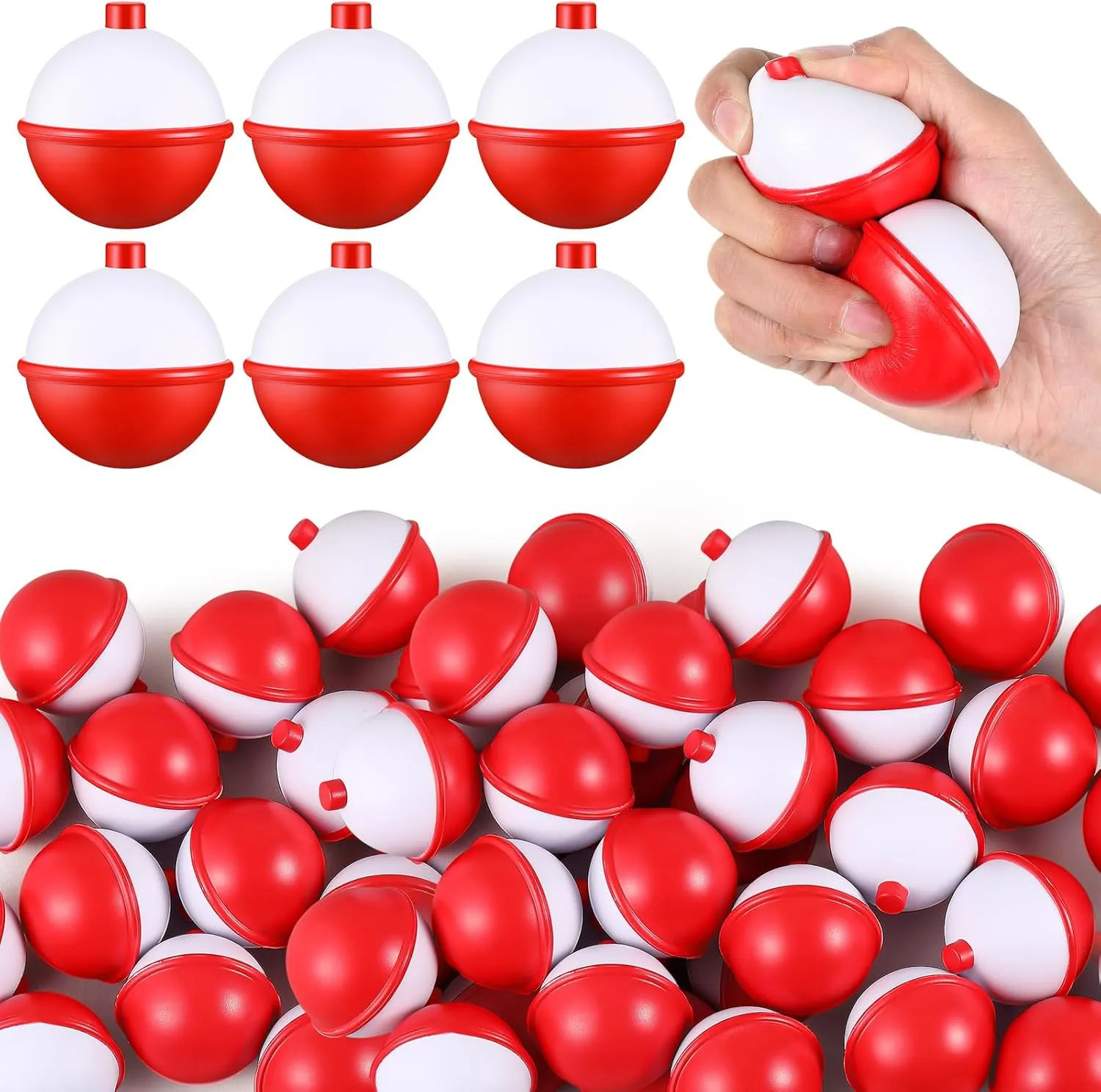 Squeeze half breath pliant necessity Toy Fishing Themed Party Favors Funny Stress Relief Toy for Teens Adults Improving Grip Strength Release Pressure Finger Exercise (2'') Libima 60 Pcs Fishing Bobber Stress Ball 