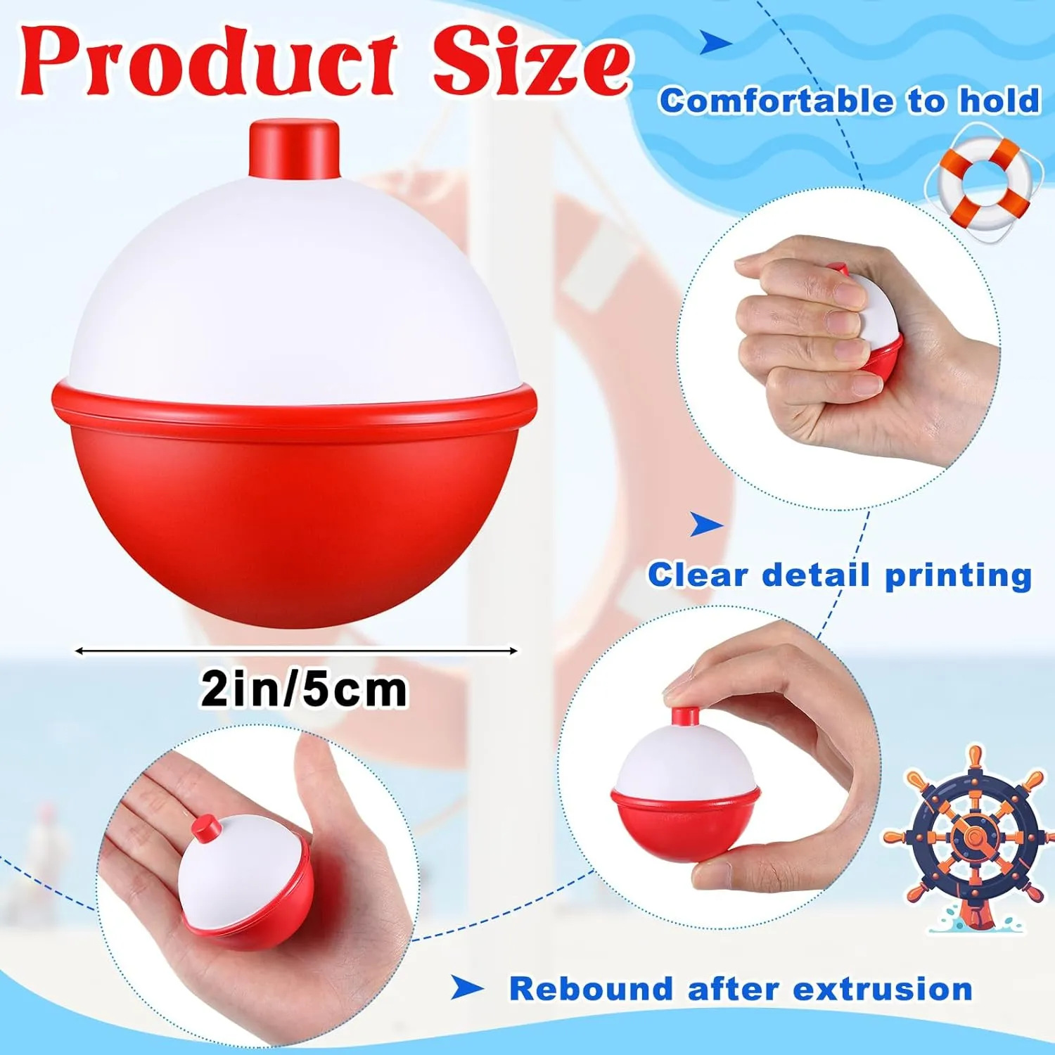 Squeeze half breath pliant necessity Toy Fishing Themed Party Favors Funny Stress Relief Toy for Teens Adults Improving Grip Strength Release Pressure Finger Exercise (2'') Libima 60 Pcs Fishing Bobber Stress Ball 