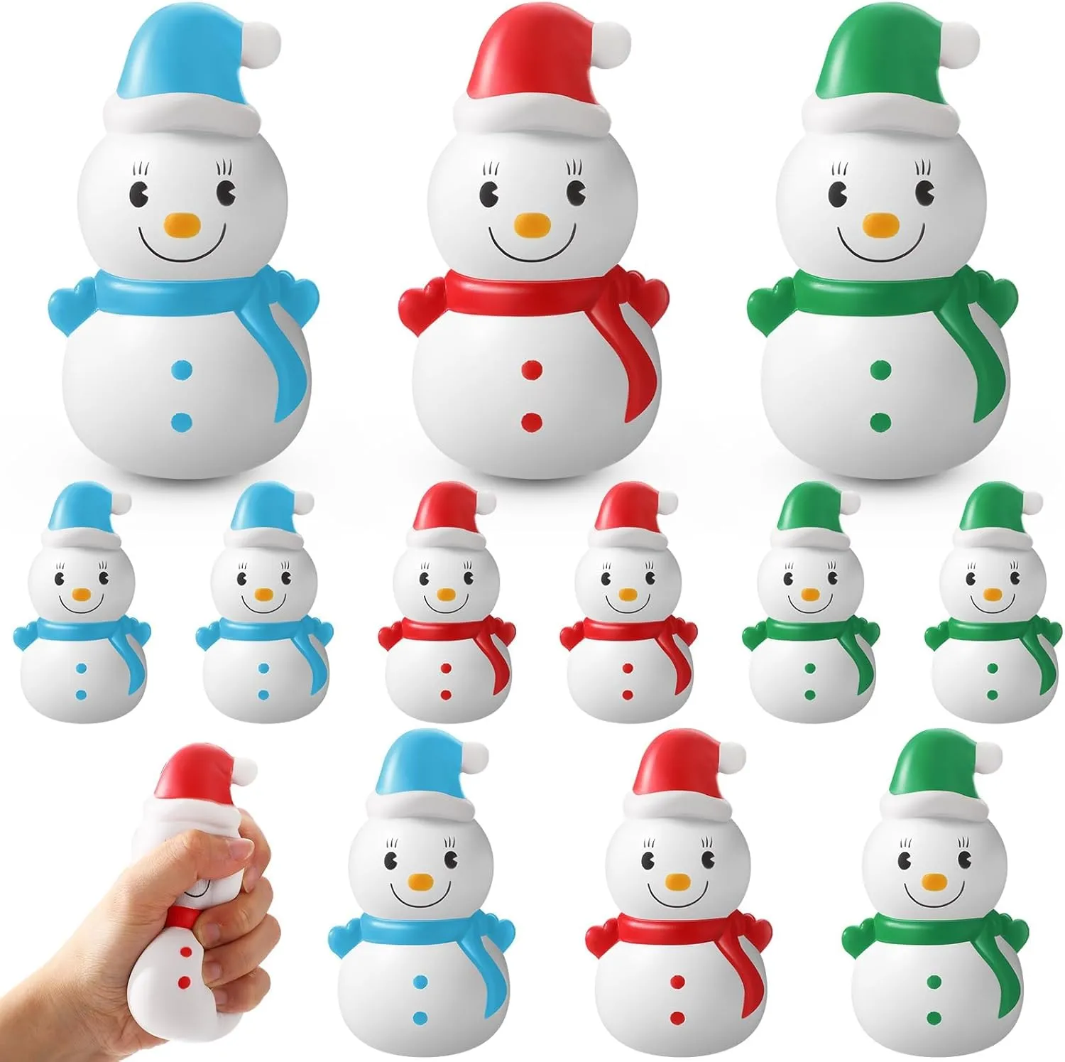 Squeeze Relief Sensory Toys Christmas Party Favors for Goodie Bag Filler Stocking Stuffers(Green$ Red$ Blue) Poen 12 Pcs Christmas Squeeze Snowman Stress chug web ditch fatten sulfur ectotherm Stress Ball Cute Novelty 