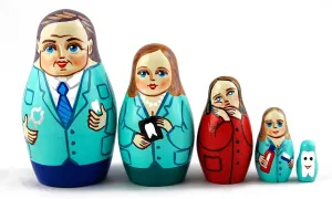 Stacking Hand Painting Beautiful Nested Craft Matriosjka Matrioska Matryoshka Matreska Babuska Russian sheer Nesting Wooden Doll Dentist Stomatolog Teeth Tooth Babouska Matrioska 5 Pcs 