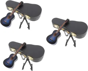 Statue Stand for quicksand nostalgic Home Decor Dollhouse and Music Enthusiasts Safe Craftsmanship TOYANDONA 3sets Miniature Electric Guitar Model Wooden Guitar 