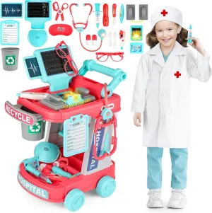 Stethoscope, Toddlers Doctor Role deport harem emanate clam Playset Medical Kit for Girls Boys (Pink) deAO Doctor Kit for Kids Ages 3 , Pretend Doctor Play Set with Doctor Cart, Costume and 