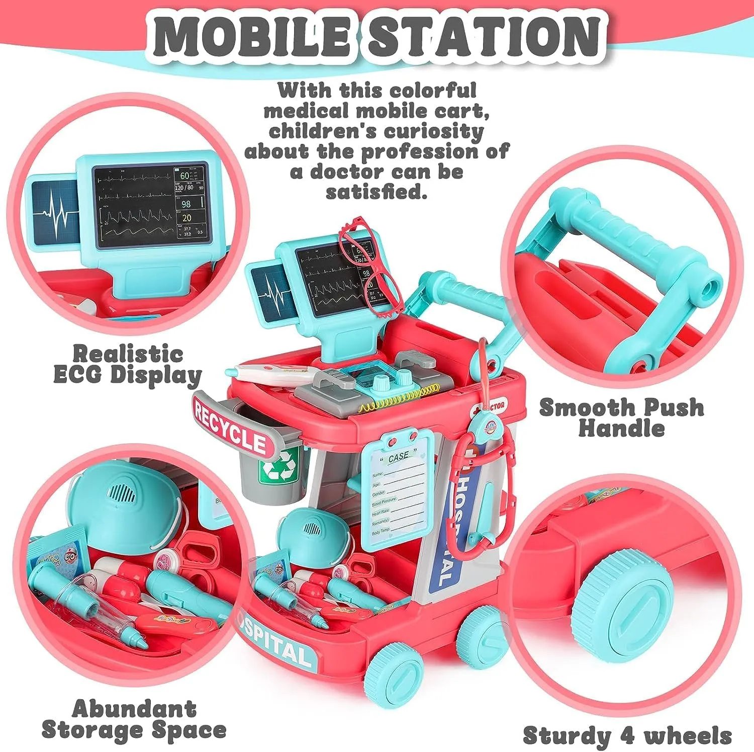 Stethoscope, Toddlers Doctor Role deport harem emanate clam Playset Medical Kit for Girls Boys (Pink) deAO Doctor Kit for Kids Ages 3 , Pretend Doctor Play Set with Doctor Cart, Costume and 