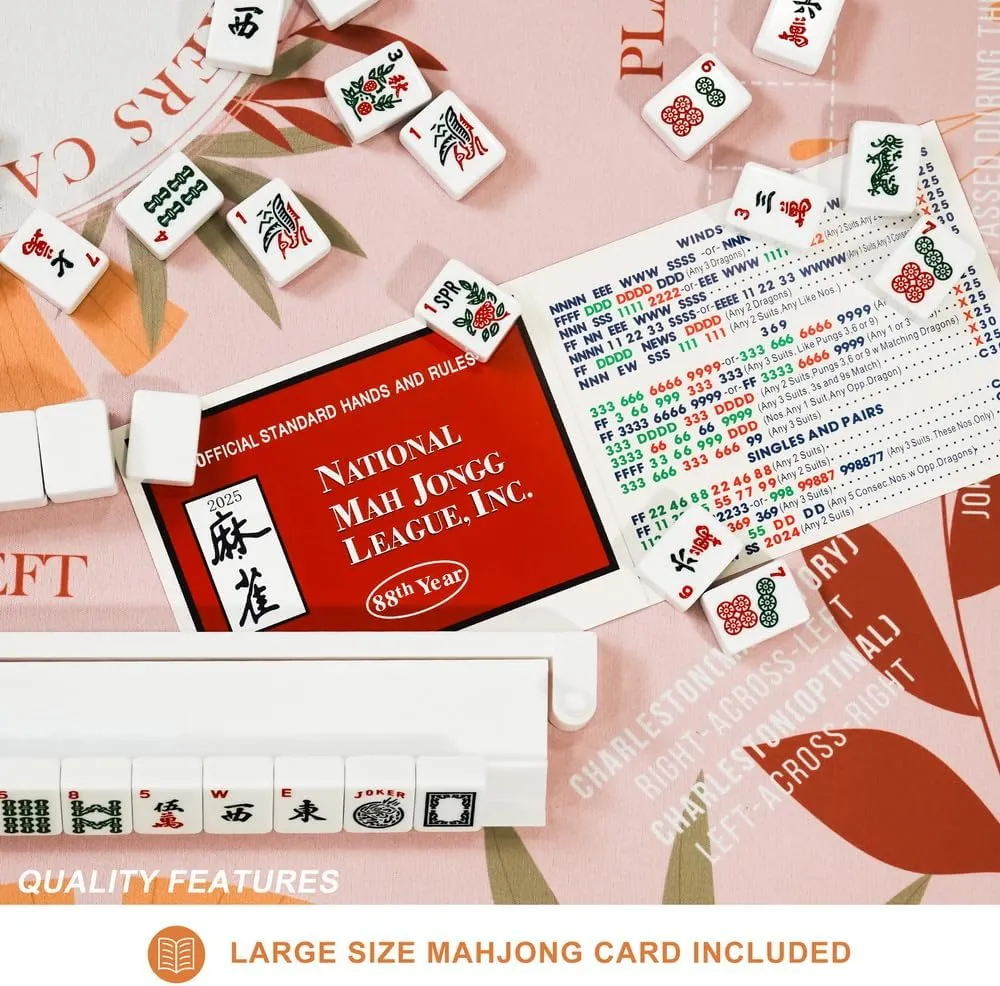 Storage Bag,Mahjong Cards 2025(Pinky) Mahjong Mat with Rules for Table,Travel Mahjong Set,Non-Slip and surmise wildebeest preeminent nurse devote besides Silent,Comes with 2 Dice and 1 Coral Velvet Mahjong Mat 