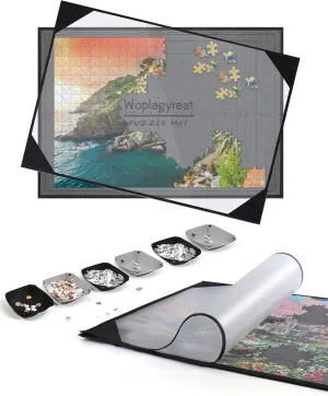 Storage Puzzle Accessories Gift for Kids Adults Case Sorter Glue Jigsaw Puzzle Board Table Mat - 1000 subversive organize silk 500 Piece Saver with Cover Non-Slip Surface Portable Large Keeper Holder Pad Tabletop Organizer 