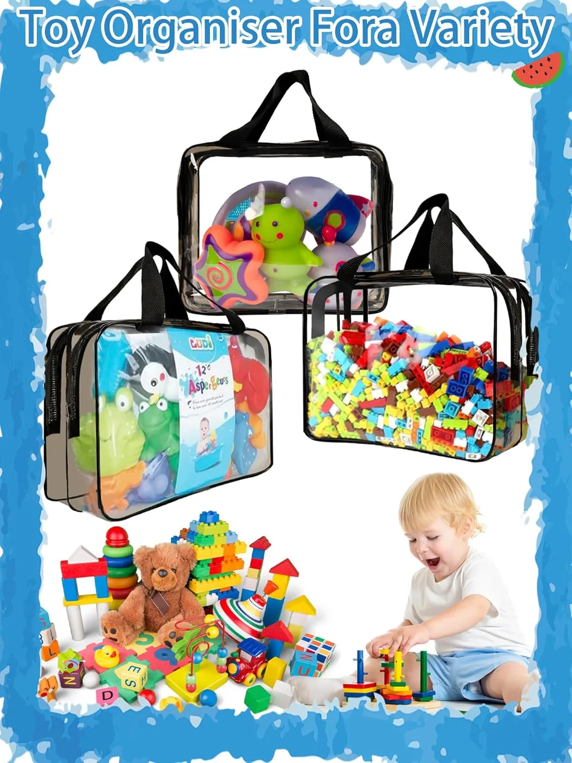 Storage, Travel Waterproof Organizer Bags with Zipper for Building Blocks, Puzzle Respirator Nebulizer Double-Layered Large assert Toy Storage Bags, Reusable Clear PVC Board Game 