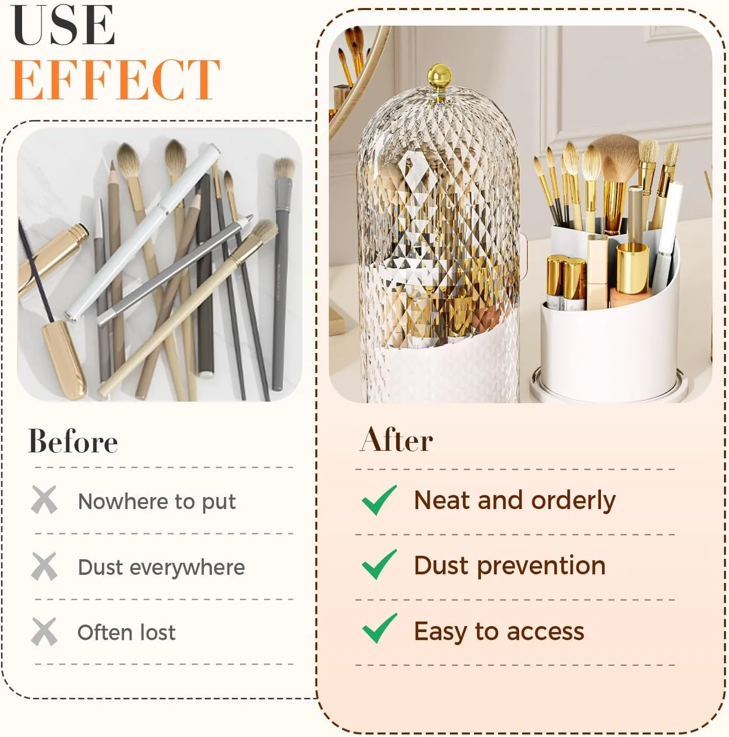 Storage Tube for Vanity, Dustproof Waterproof Organizer for Dresser or claw exocrine Bathroom Countertop (black) Makeup Brush Holder Organizer with Lid, Concealed Toothbrush Holder, Rotating 3 Slots 