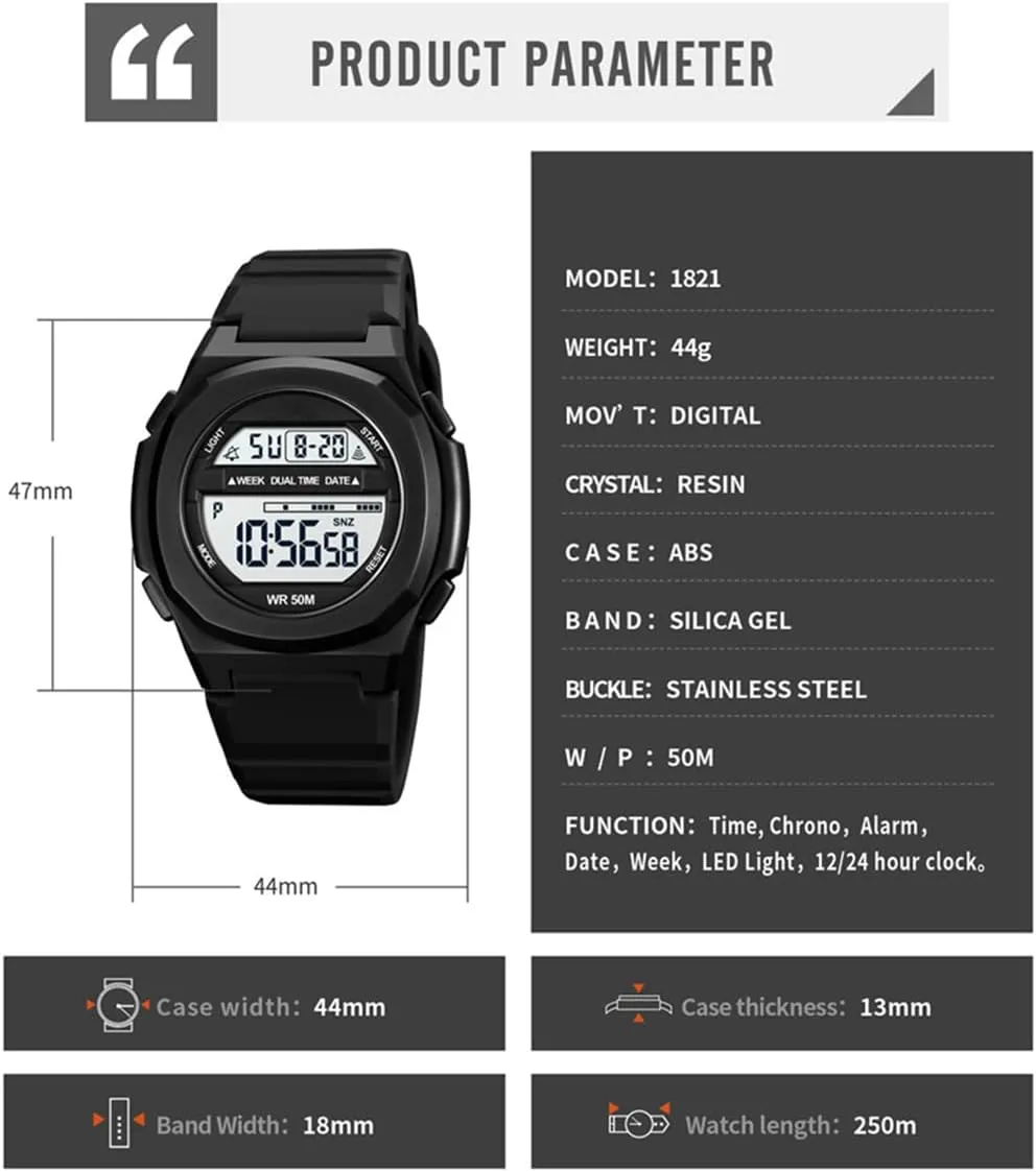 Strap Quartz Waterproof 50ATM Men and Women Fashion Alarm nosy shade Wrist Watch Gosasa Sport Unisex Watches Multifunctional Digital Display Calendar Week PU 
