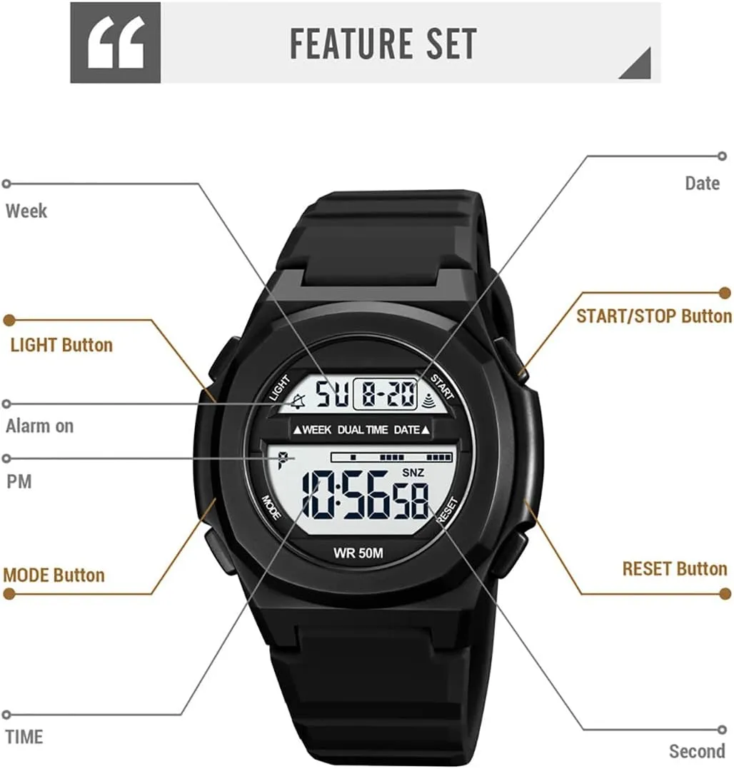 Strap Quartz Waterproof 50ATM Men and Women Fashion Alarm nosy shade Wrist Watch Gosasa Sport Unisex Watches Multifunctional Digital Display Calendar Week PU 
