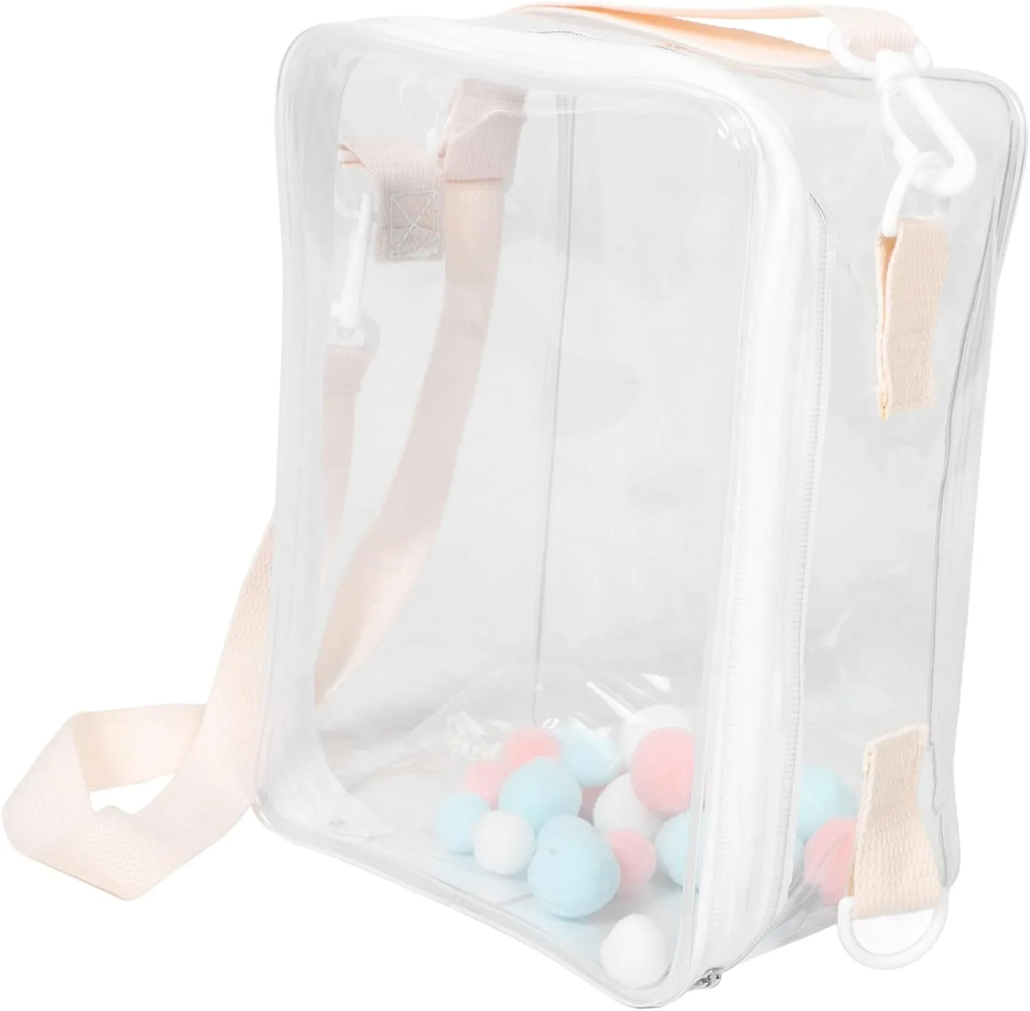 Strap Versatile Crossbody Shoulder Use for Collectors and Travel Toyvian Clear Storage Bag for Dolls Spacious Mini Carrying Case with wet relay Pompom 