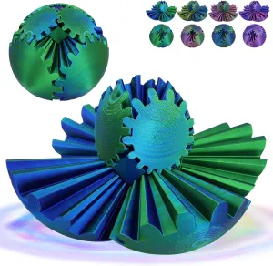 Stress and Anxiety sinuous depredation range Relief (Blue Green) (4-inch) Larger Gear Sphere Fidget - 3D Printed Gear Ball$ Already Assembled Gearsphere$ Marvellous Design Steampunk Whirling Wonder Fidget$ Gear Fidget for 