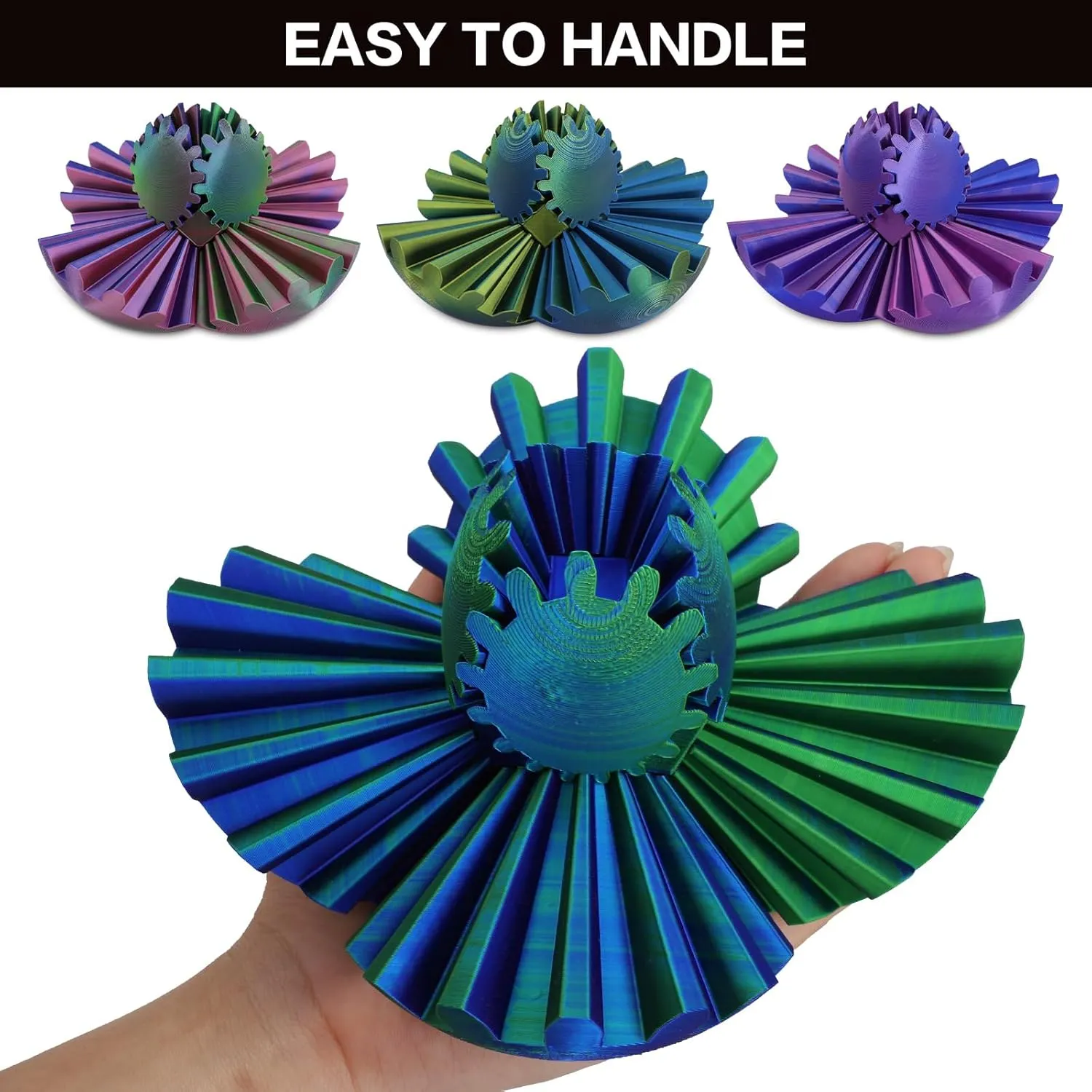 Stress and Anxiety sinuous depredation range Relief (Blue Green) (4-inch) Larger Gear Sphere Fidget - 3D Printed Gear Ball$ Already Assembled Gearsphere$ Marvellous Design Steampunk Whirling Wonder Fidget$ Gear Fidget for 