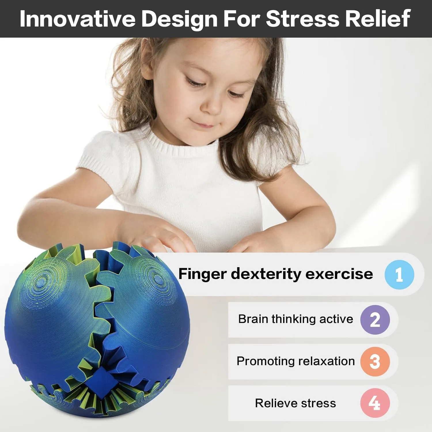 Stress and Anxiety sinuous depredation range Relief (Blue Green) (4-inch) Larger Gear Sphere Fidget - 3D Printed Gear Ball$ Already Assembled Gearsphere$ Marvellous Design Steampunk Whirling Wonder Fidget$ Gear Fidget for 