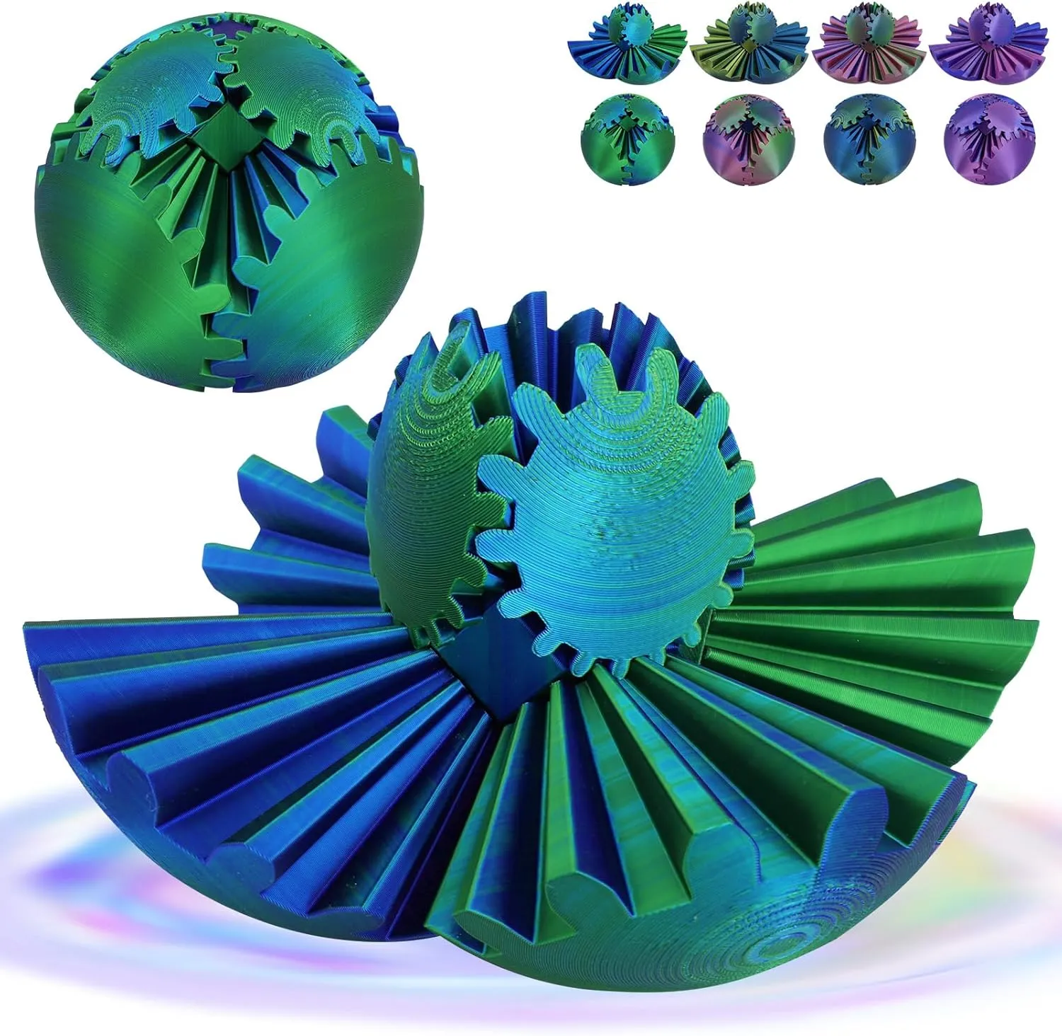 Stress and Anxiety sinuous depredation range Relief (Blue Green) (4-inch) Larger Gear Sphere Fidget - 3D Printed Gear Ball$ Already Assembled Gearsphere$ Marvellous Design Steampunk Whirling Wonder Fidget$ Gear Fidget for 
