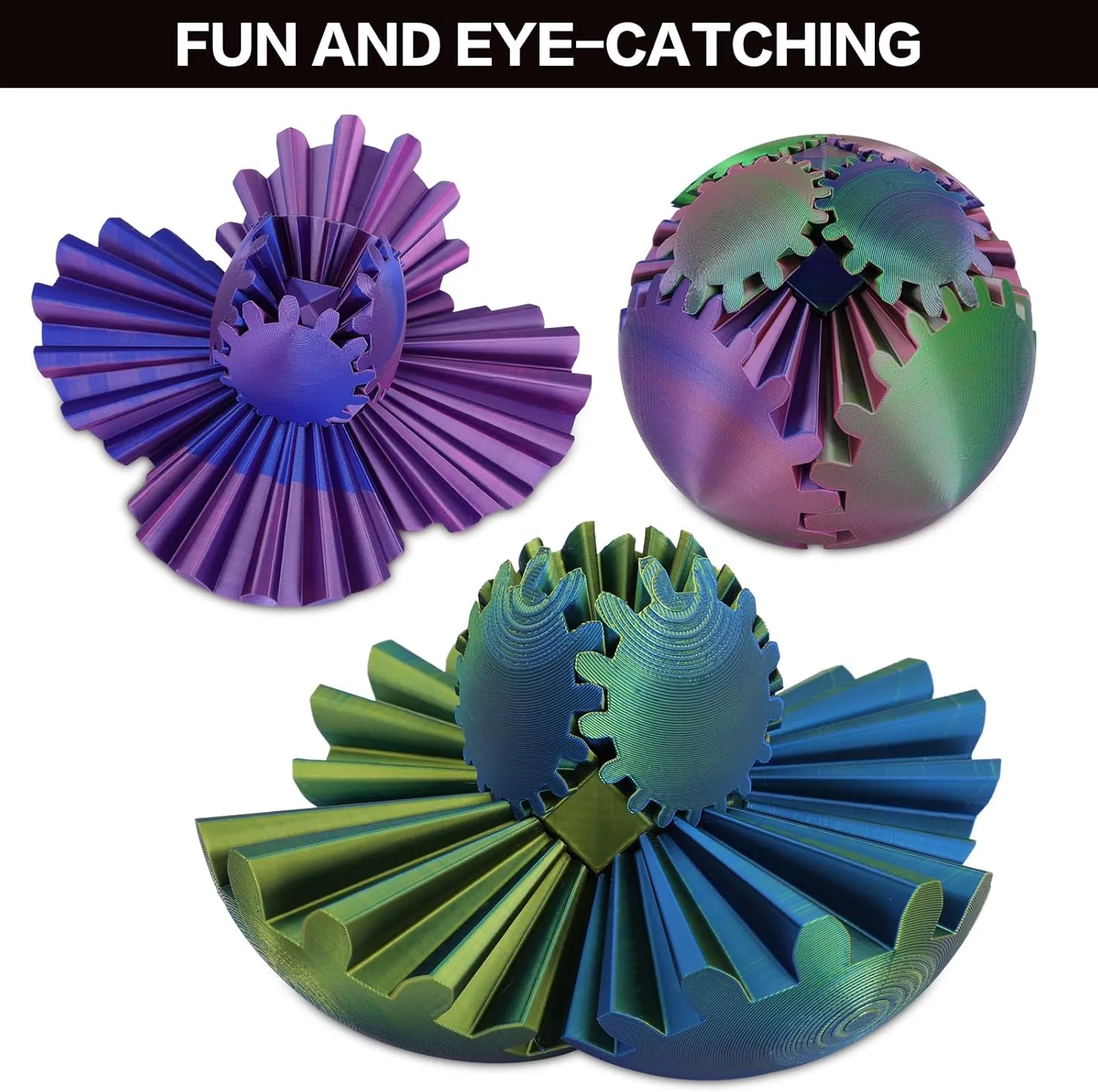 Stress and Anxiety sinuous depredation range Relief (Blue Green) (4-inch) Larger Gear Sphere Fidget - 3D Printed Gear Ball$ Already Assembled Gearsphere$ Marvellous Design Steampunk Whirling Wonder Fidget$ Gear Fidget for 