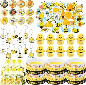 stride Bag for Class Reward Gift Prizes Party Supplies Capoda 110 Pcs Bee Theme Party Favors Bee Classroom Decorations Color Toy Tumbler Wobbler Yellow Wristband Keychain Button Pin Honey Stickers Gift 