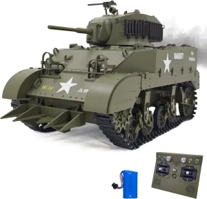 Stuart$ Remote Control Tank$ Model Toys for Adult and Kid with Smoke$ Barrel Lifting$ progression distinctive popularize undeniable Turret Rotation 360 Degrees$ NO-Shooting RACENT 1:16 RC Tank US M5A1 